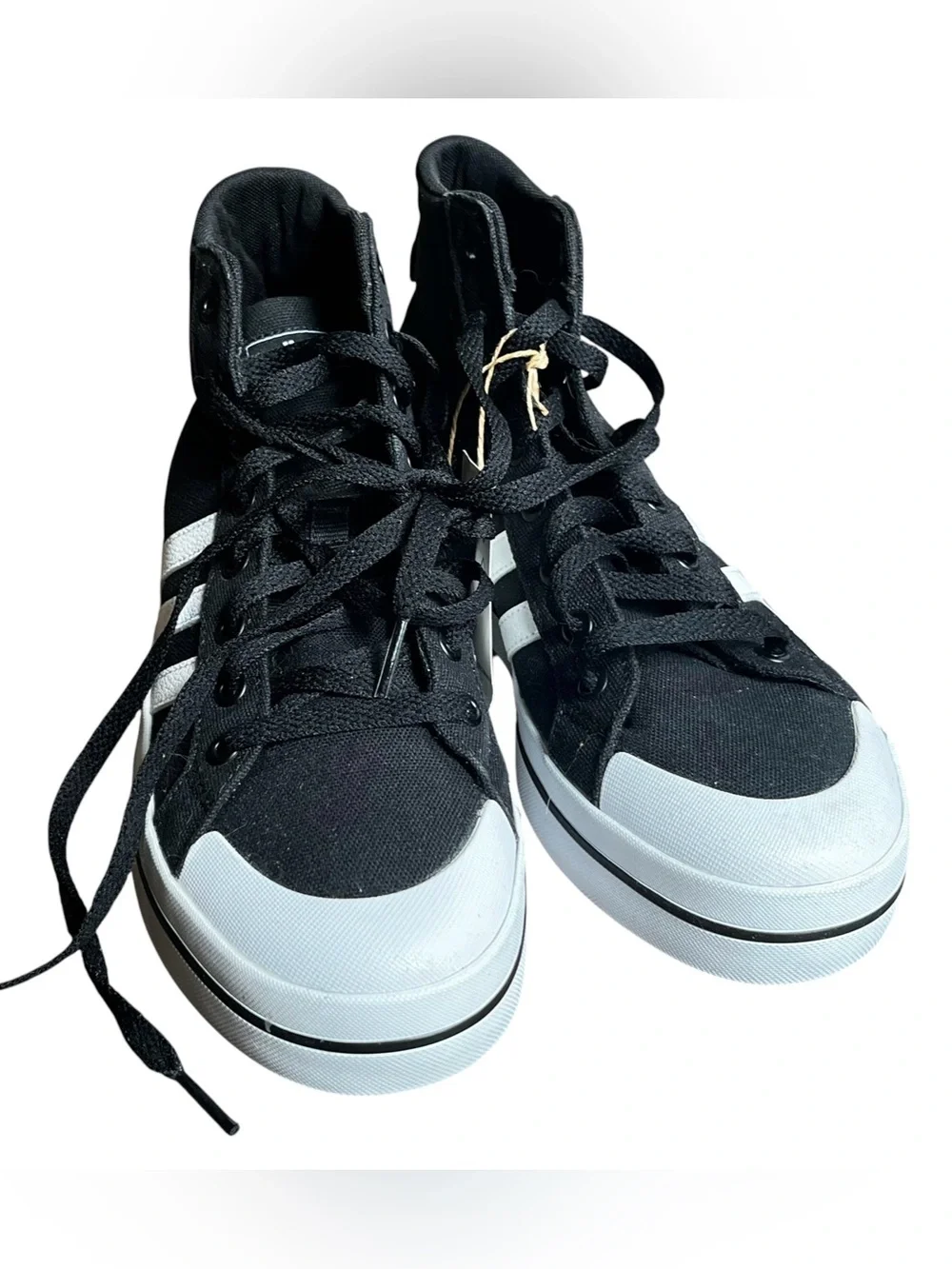 US 8.5 adidas Black High-Top Sneakers with White Stripes